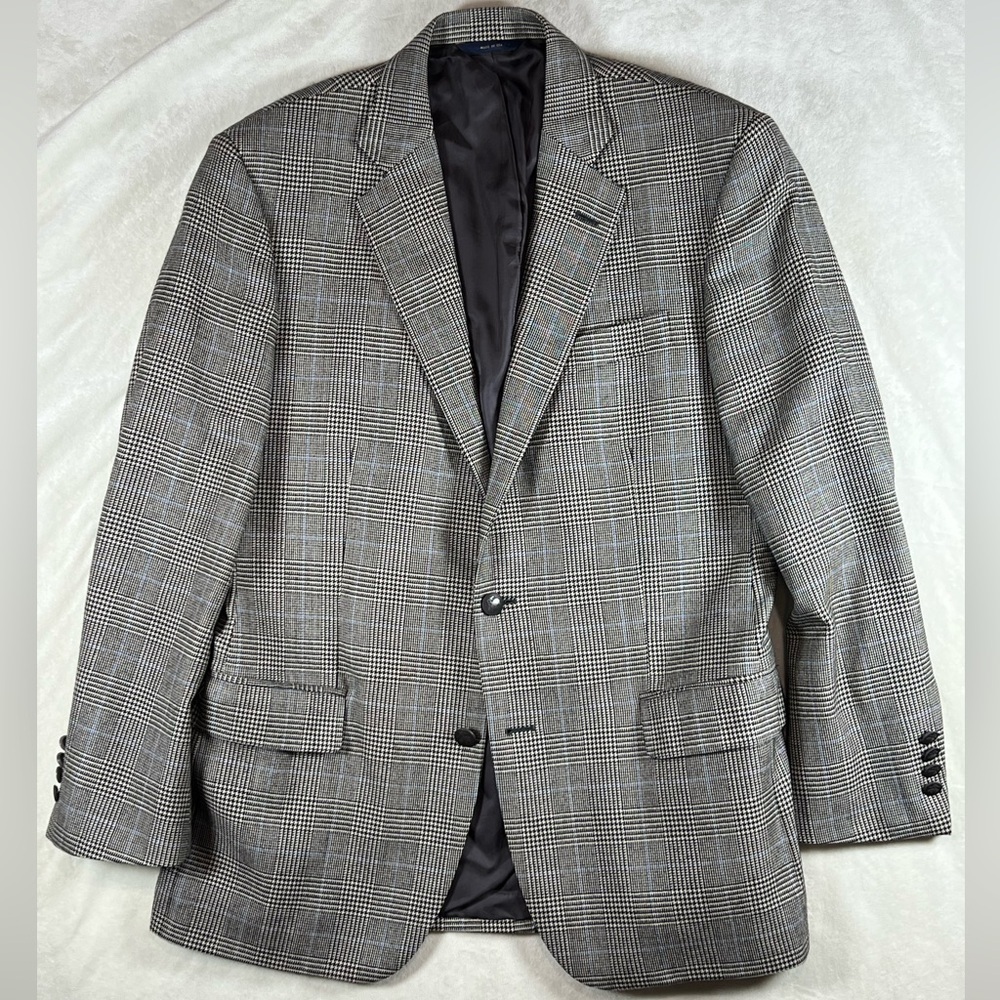 Brooks Brothers Madison 41R 100% Wool Saxxon Plaid Blazer BB Buttons Sport Coat
